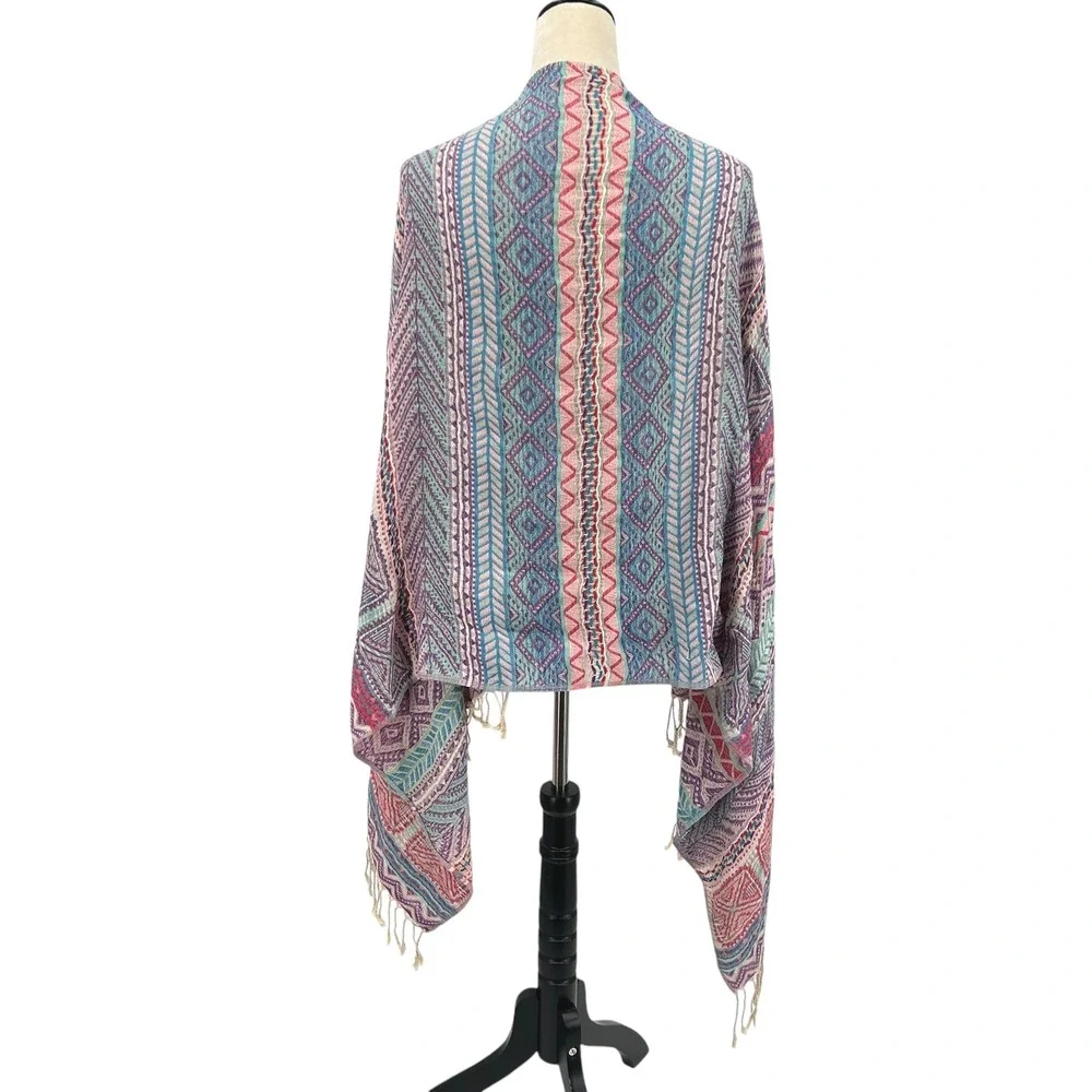 Earthy Boho Festival Fringe Scarf Wrap Shawl Multicolor Hippie Lightweight Indie